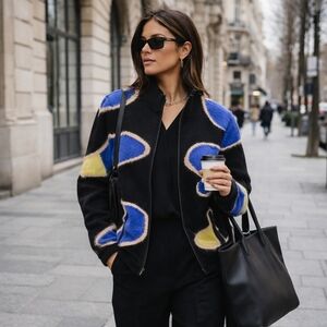 Vintage Jamie Sadock Cotton Wool Angora Blend Zip-Up Knit Jacket 100% Silk Lined